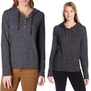 Prana Devan Hooded Henley Top Long Sleeve Cozy Slub Fit Jersey